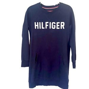 Tommy Hilfiger Size XS Fleece Spellout Tunic Sweatshirt Navy Blue